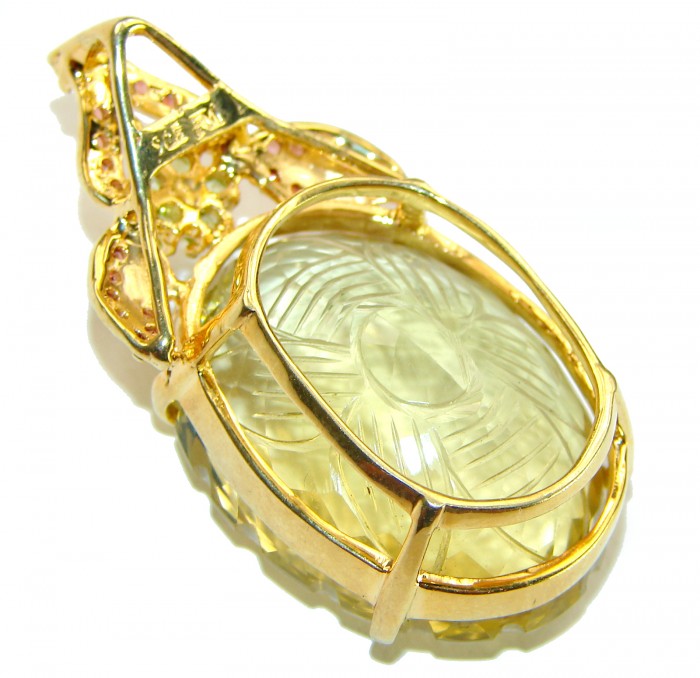 Timeless Jewels genuine 65.5 CARAT Lemon Topaz 18K Gold over .925 Sterling Silver handmade Pendant - photo 2