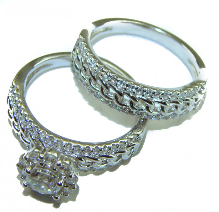 Dazzling - Exclusive 4.6 carat White Topaz .925 Sterling Silver handcrafted stack ring size 6 1/2 - Close-up of two sterling silver rings with white topaz stones.