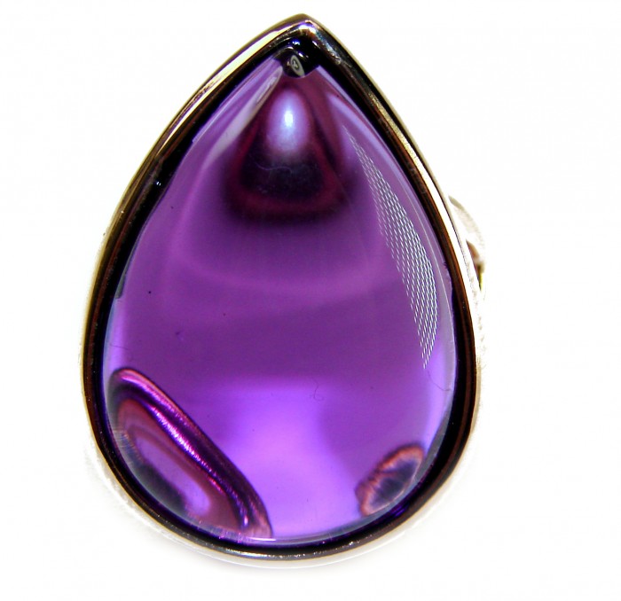 Purple Drop 22.2 carat Amethyst 14K Gold over .925 Sterling Silver Handcrafted Large Ring size 8 - Close-up of purple drop amethyst ring in 14K gold over sterling silver.