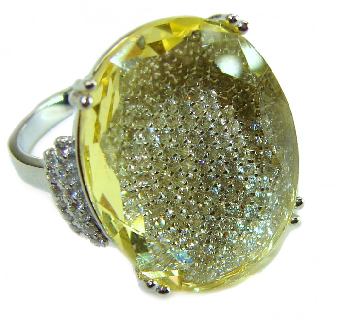 Emma 18.5 carat authentic Citrine .925 Sterling Silver Handcrafted Ring size 6 - Citrine ring close-up, oval stone, sterling silver setting with side detail.
