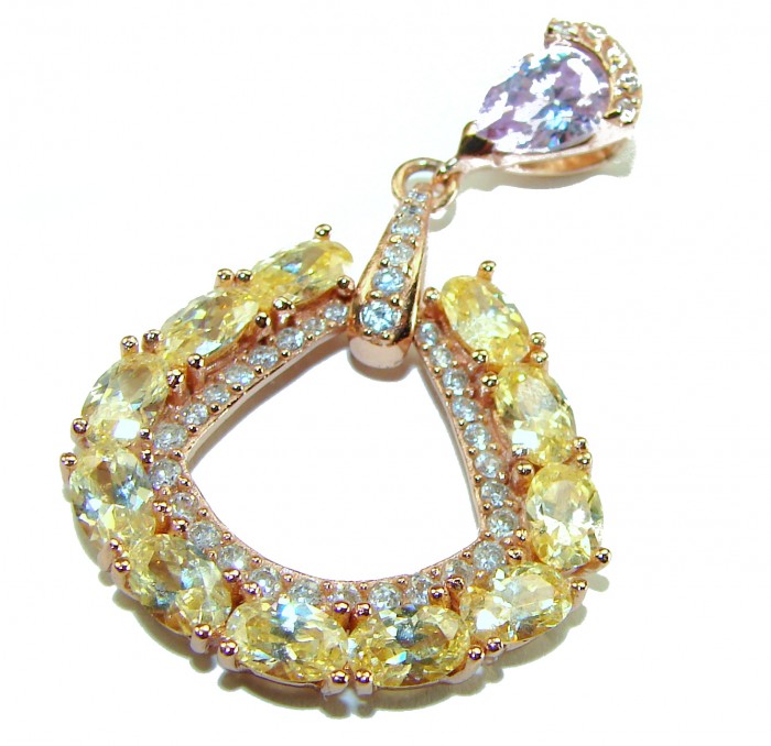 Emma 10.5 carat authentic yellow Sapphire .925 Sterling Silver 14K Gold over Handcrafted pendant - Yellow Sapphire Sterling Silver pendant, full view.