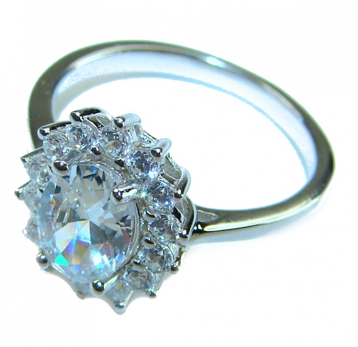 Allure Natural 7.2 carat White Topaz .925 Sterling Silver handcrafted Ring s. 7 - White topaz ring in sterling silver, top view showcasing stone and setting.
