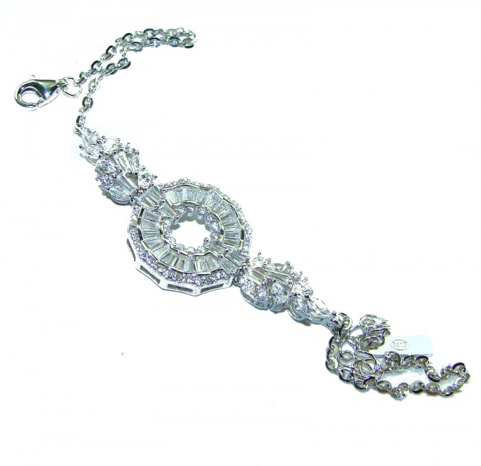 Exceptional quality - Art Deco 12.2 carat White Topaz .925 Sterling Silver handcrafted bracelet - Art Deco white topaz bracelet with chain, top view
