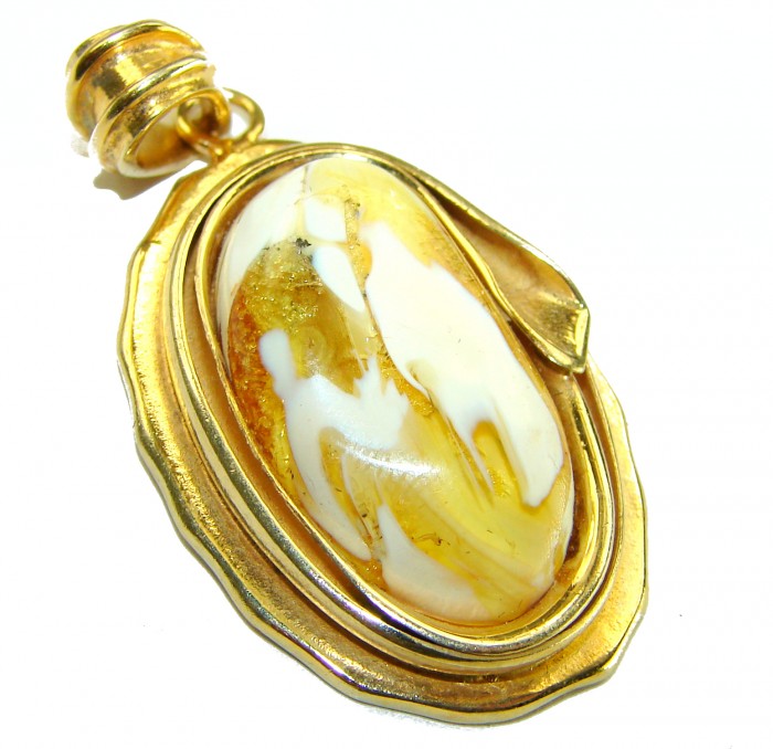 Prehistoric Authentic Buttescotch Baltic Amber 14K Gold over .925 Sterling Silver beautifully handcrafted Pendant - Close-up of butterscotch amber pendant in 14K gold setting.