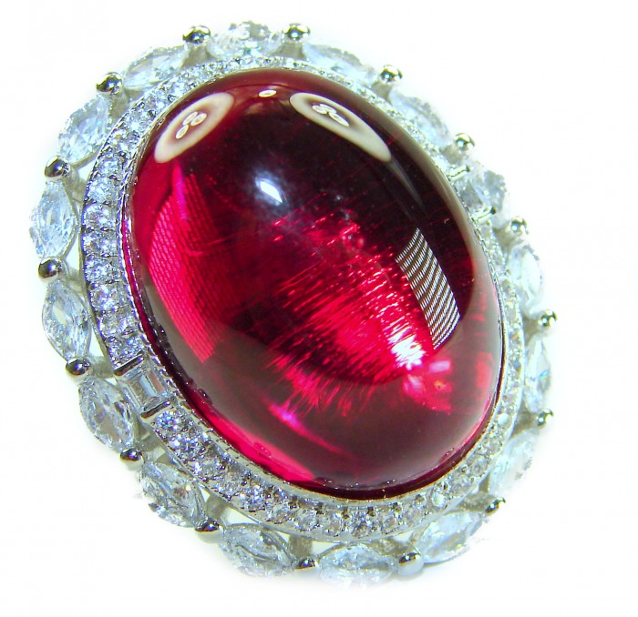 Bella Rosa Genuine 28.5 CARAT Star Ruby .925 Sterling Silver Large Statement Ring size 7 - Close-up of Bella Rosa 28.5 carat star ruby sterling silver ring