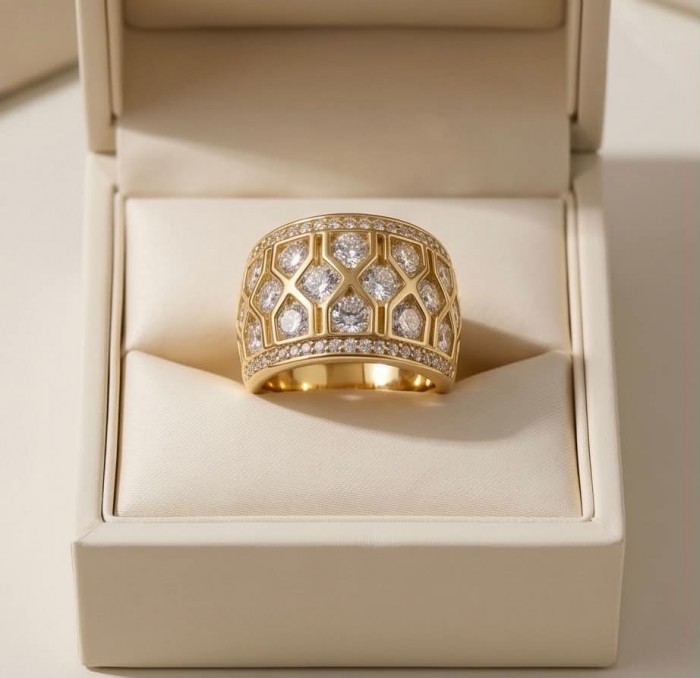 9.8 carat White Topaz Golden handcrafted Statement Ring size 7 - photo 1