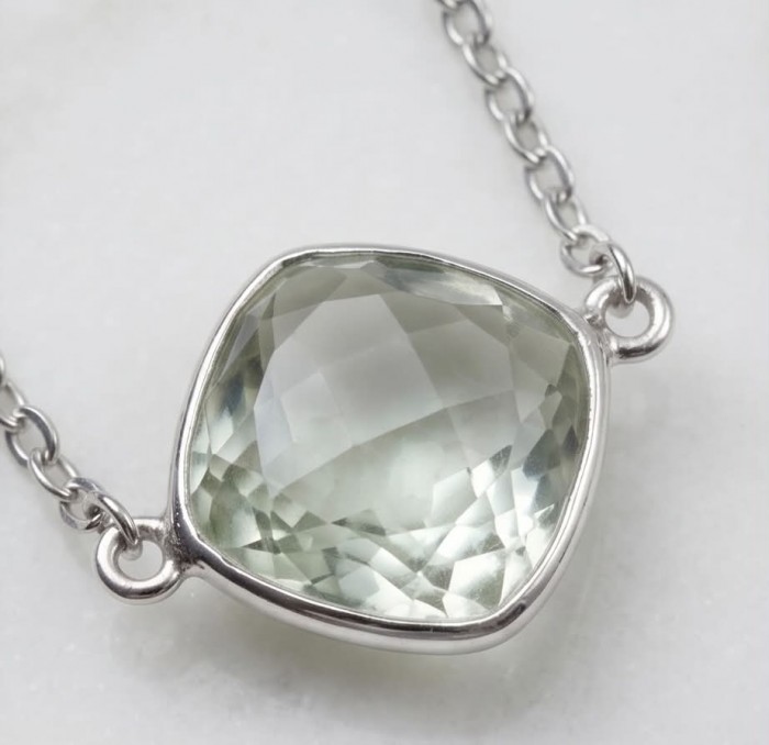 Infinity 18.5 carat Authentic Multigems Rhodium over .925 Sterling Silver handcrafted Statement necklace - Stone close-up of multigems pendant with chain in rhodium-plated setting.