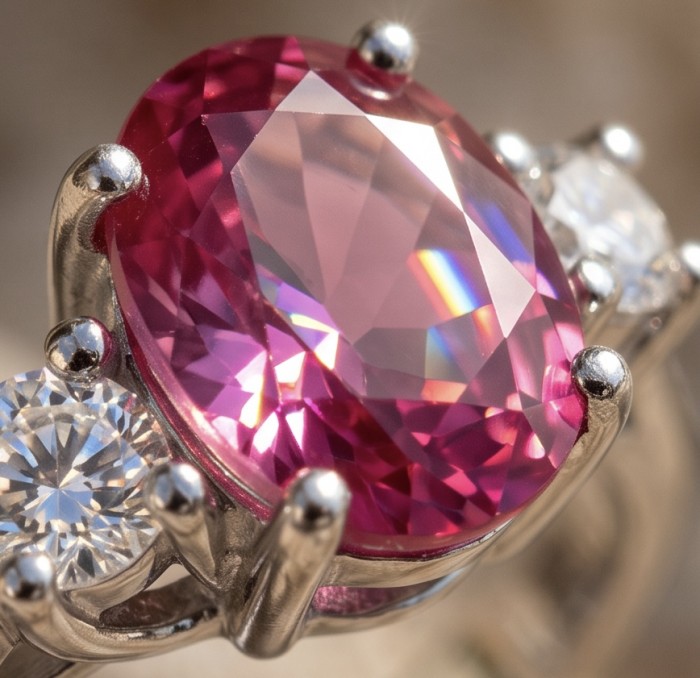 Scarlett 2.4 ctw Mozambique Ruby .925 Sterling Silver handcrafted Statement Ring size 8 - Close-up of Scarlett 2.4 ctw Mozambique Ruby with Sterling Silver setting.