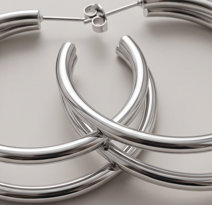Allure Natural .925 Sterling Silver handcrafted hoop earrings - Close-up of Allure Natural .925 Sterling Silver hoop earrings detail