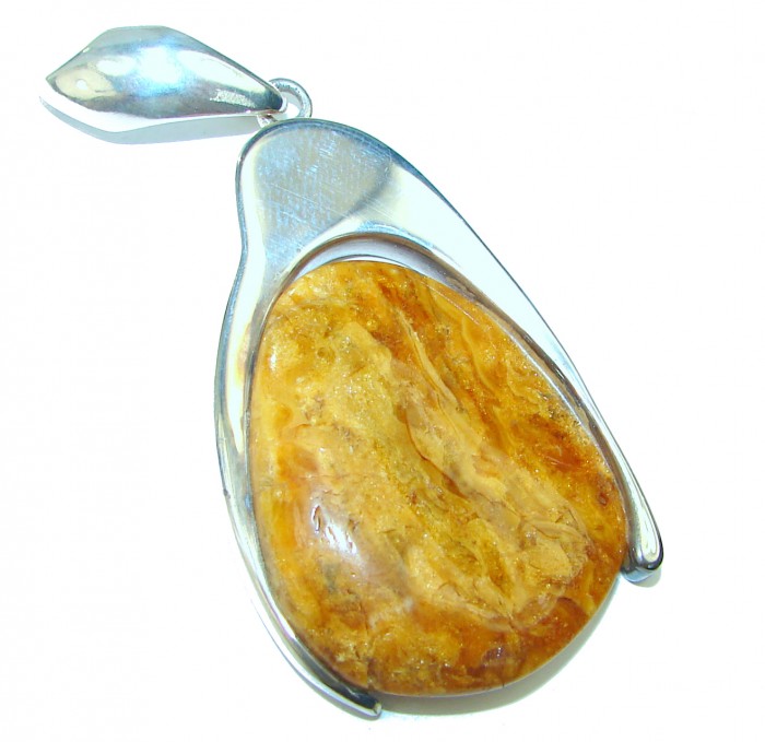 Huge Rough Baltic Amber .925 Sterling Silver handmade Pendant - photo 1