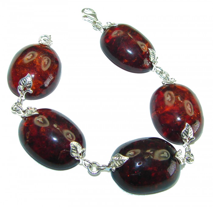 Cognac Color Beautiful Amber .925 Sterling Silver handcrafted Bracelet - photo 2