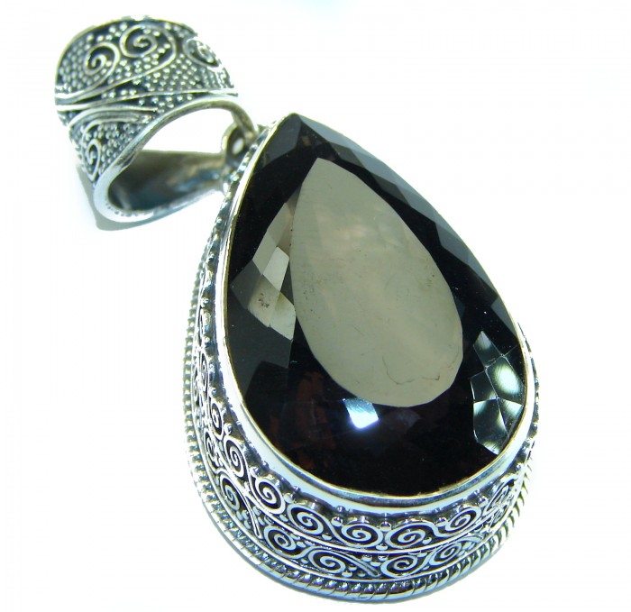 Luxurious 55.9 carat Fancy Smoky Topaz .925 Sterling Silver handmade Pendant - photo 3