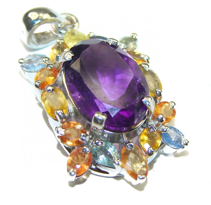 Classy Beauty Amethyst multicolor Sapphire .925 Sterling Silver handcrafted pendant - photo 1