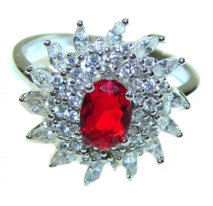 Red Brilliance 3.5 carat Ruby .925 Silver handcrafted Cocktail Ring s. 7 1/2 - photo 2