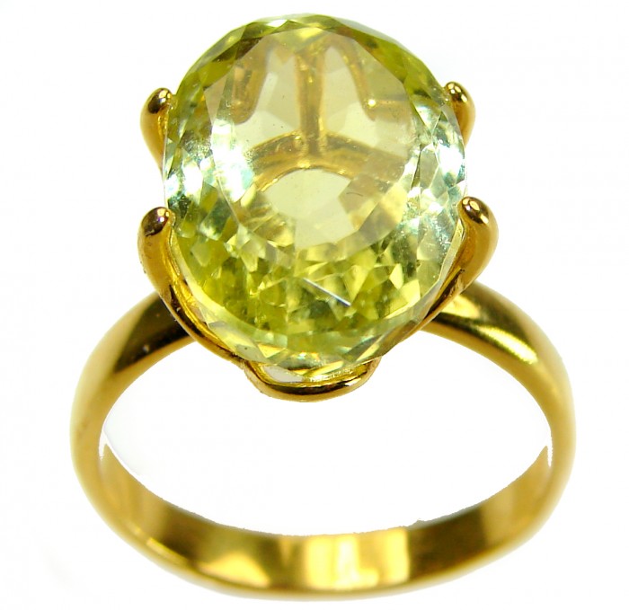 11.8 carat Genuine Lemon Quartz 14K Gold over .925 Sterling Silver handcrafted ring size 7 1/4 - photo 2