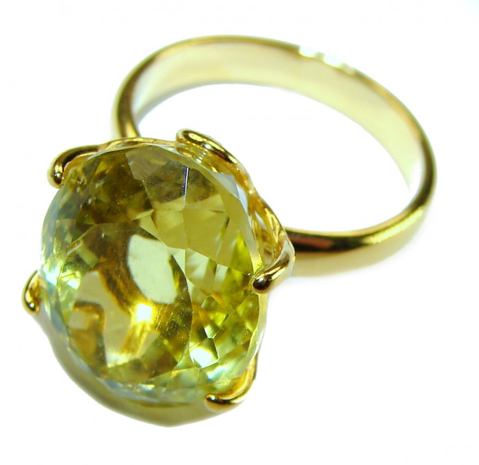 11.8 carat Genuine oval cut Lemon Quartz 14K Gold over .925 Sterling Silver handcrafted ring size 6 1/2 - photo 1
