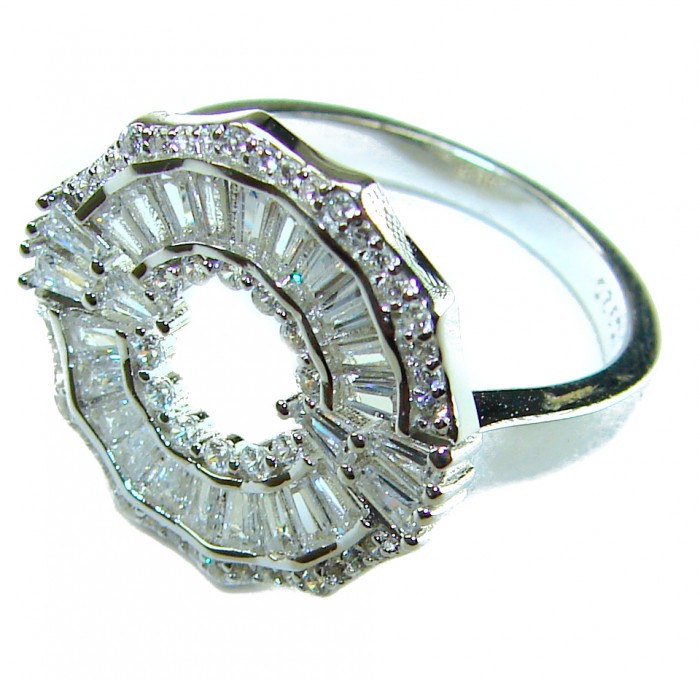 8.8 carat White Topaz .925 Sterling Silver brilliantly handcrafted ring s. 7 - Side view of 8.8 carat White Topaz ring in .925 Sterling Silver.