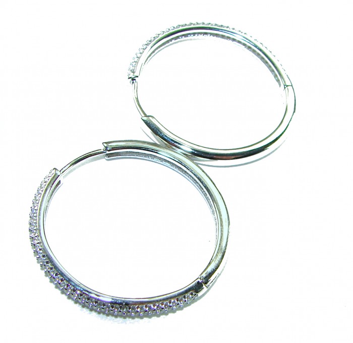 Allure Natural 8.2 carat White Topaz .925 Sterling Silver handcrafted hoop earrings - Sterling silver hoop earrings with white topaz, side view.