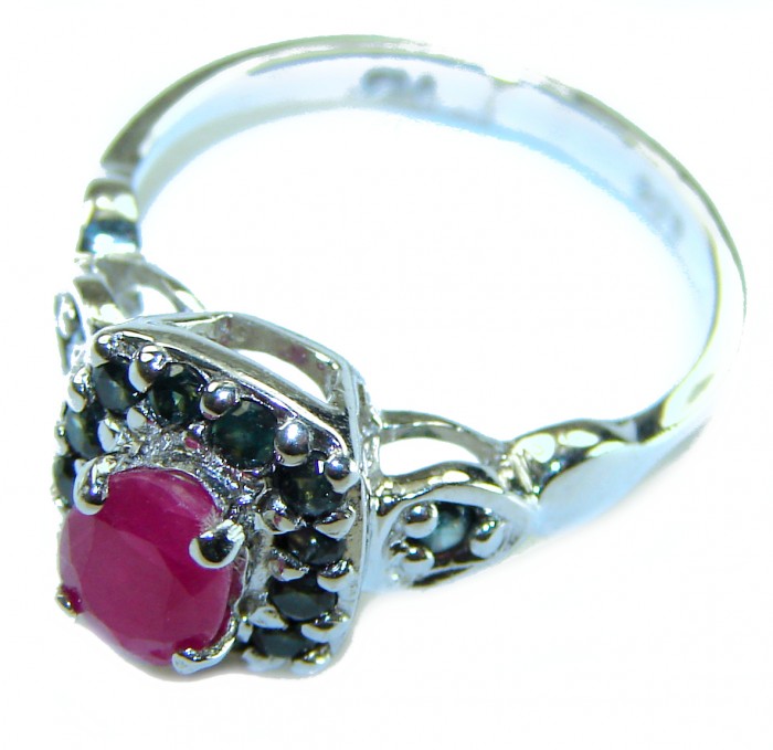 4.6 ctw Ruby .925 Sterling Silver handcrafted Statement Ring size 7 - Side view of 4.6 ctw Ruby .925 Sterling Silver statement ring