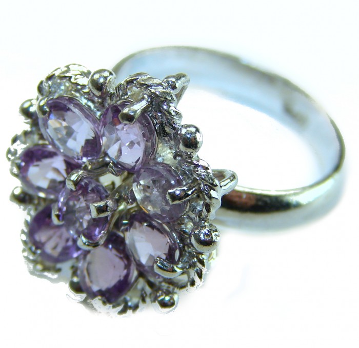 Purple Amethyst .925 Sterling Silver Handcrafted Large Ring size 8 - Close-up of handcrafted purple amethyst sterling silver ring
