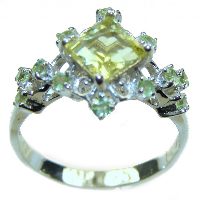 Golden Treasure 5.5 carat Citrine .925 Sterling Silver Handcrafted Ring size 1/4 - Side view of Golden Treasure 5.5 ct Citrine ring in sterling silver