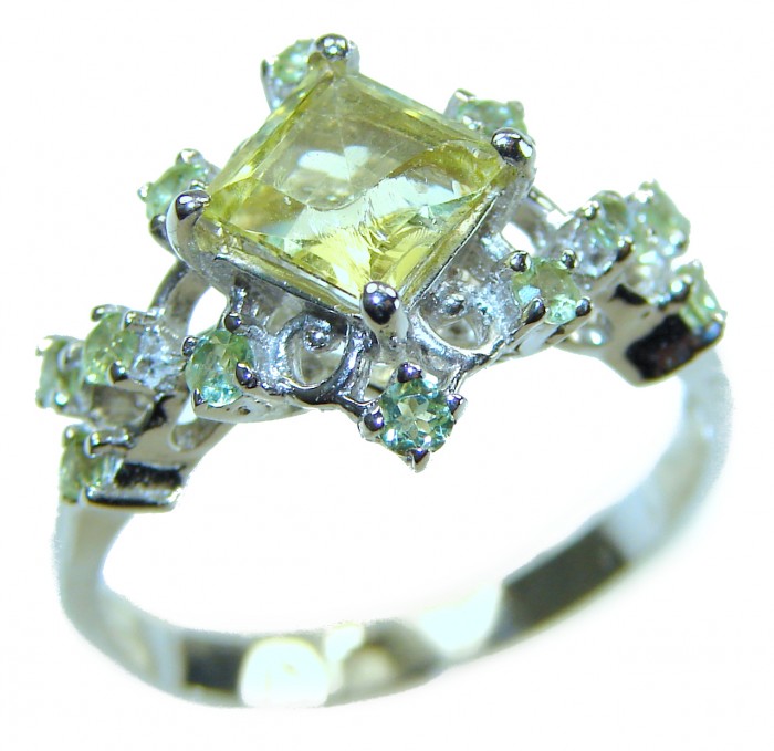 Golden Treasure 5.5 carat Citrine .925 Sterling Silver Handcrafted Ring size 1/4 - Close-up of Golden Treasure Citrine ring in sterling silver setting.