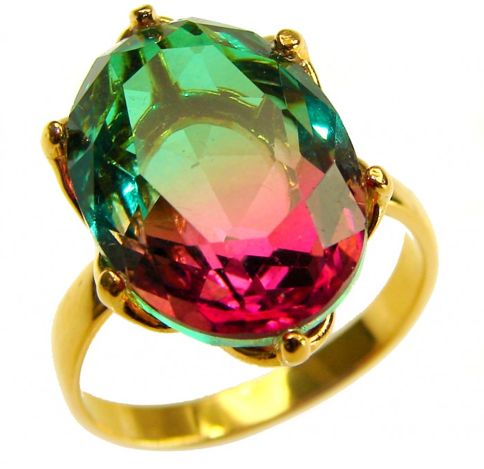 Rio De Janeiro 19.8 carat Brazilian Tourmaline .925 Sterling Silver Perfectly dipped in 18K Gold handcrafted Ring s. 9 1/4 - Close-up of Rio De Janeiro 19.8 carat Brazilian Tourmaline ring