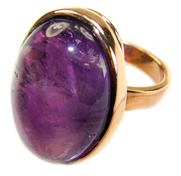 Top quality 16.2 carat Amethyst .925 Sterling Silver dipped in 18K Gold Handcrafted Large Ring size 7 3/4 - Close-up of 16.2 carat Amethyst ring in Sterling Silver setting