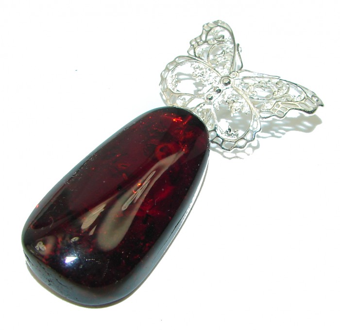 Silver butterfly Natural Baltic Amber .925 Sterling Silver handmade Pendant - photo 1