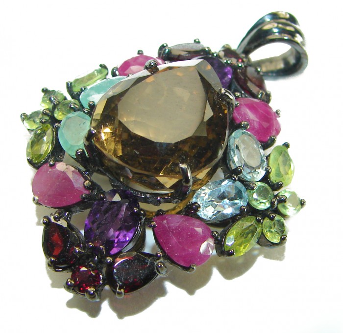 Luxurious Smoky Topaz black rhodium over .925 Sterling Silver handmade Pendant - photo 2