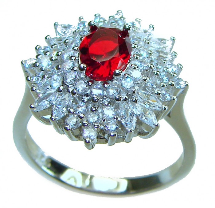 Red Brilliance 4.5 carat Ruby .925 Silver handcrafted Cocktail Ring s. 7 - photo 3