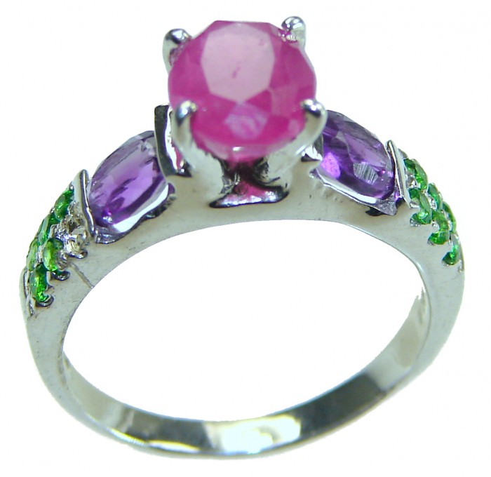 Authentic 5.3 carat Ruby .925 Sterling Silver handmade Cocktail Ring s. 7 - photo 2