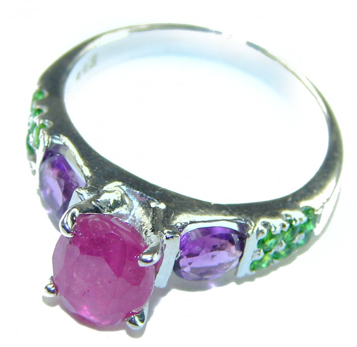 Authentic 5.3 carat Ruby .925 Sterling Silver handmade Cocktail Ring s. 7 - photo 1