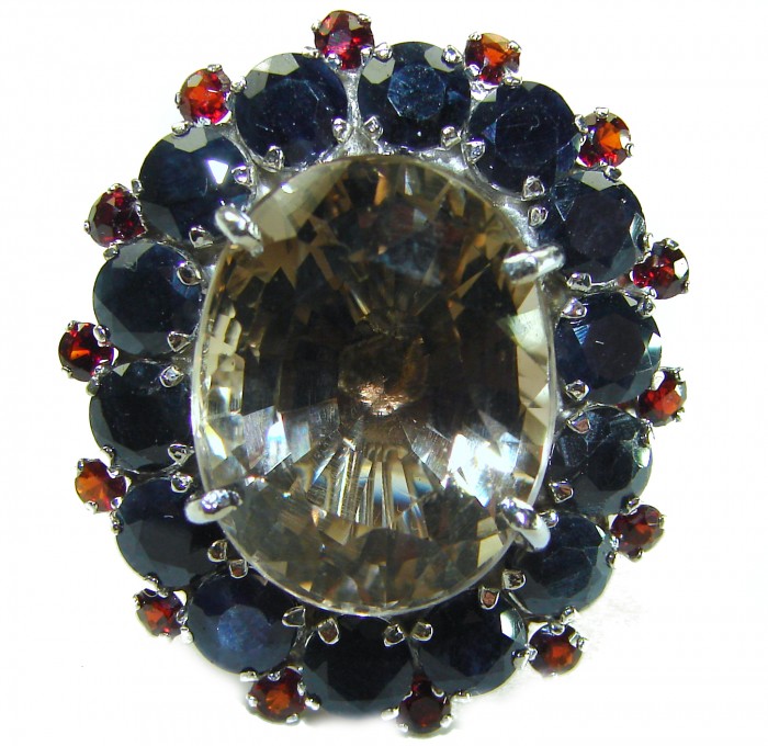 Egyptian Night 18.5 carat Champagne Smoky Topaz Sapphire .925 Sterling Silver Ring size 6 - photo 2