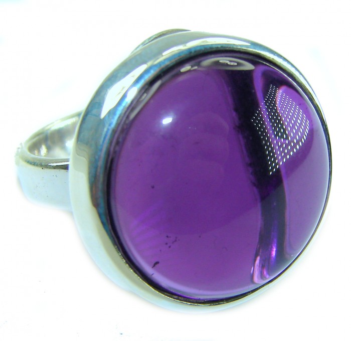 Purple Tear 22.2 carat Amethyst 14K Gold over .925 Sterling Silver Handcrafted Large Ring size 7 adjustable - Close-up of Purple Tear amethyst ring set in 14K gold over sterling silver.
