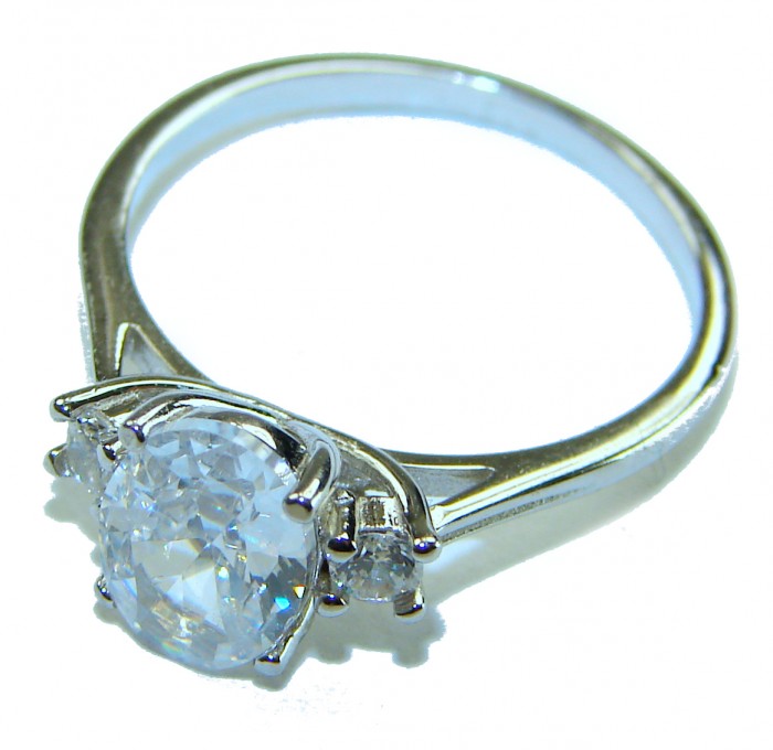 Luxurious 4.2 carat White Topaz .925 Sterling Silver handcrafted Ring s. 6 - Side view of 4.2 carat White Topaz Sterling Silver ring.