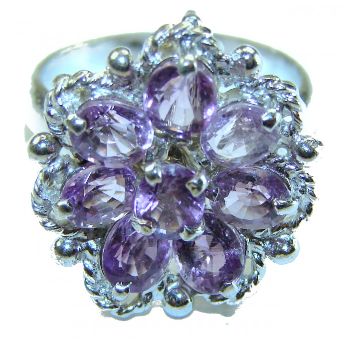 Purple Amethyst .925 Sterling Silver Handcrafted Large Ring size 8 - Close-up of purple amethyst .925 sterling silver handcrafted ring.