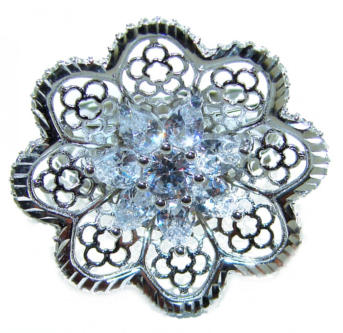 Aphrodite - 2.6 carat White Topaz .925 Sterling Silver handcrafted ring size 7 - Close-up of Aphrodite brooch: White Topaz in Sterling Silver setting.