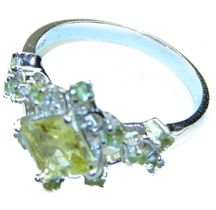 Golden Treasure 5.5 carat Citrine .925 Sterling Silver Handcrafted Ring size 1/4 - Side view of Citrine sterling silver ring with decorative setting.