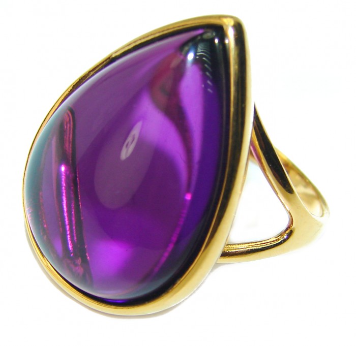 Spectacular Amethyst 14K Gold over .925 Sterling Silver Handcrafted Large Ring size 9 - photo 2