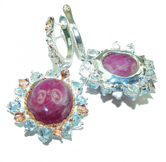Scarlet Starlight Authentic Star Ruby .925 Sterling Silver handcrafted Statement earrings - photo 1