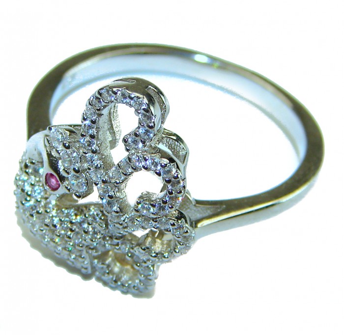 Graceful Swan White Topaz .925 Sterling Silver handcrafted ring size 9 - photo 1