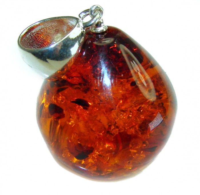Honay Drop authentic Baltic Amber .925 Sterling Silver handmade Pendant - photo 2