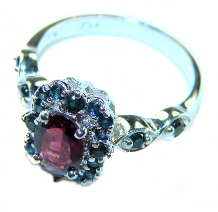 Red Extravaganza Authentic 4.3 carat Ruby Emerald .925 Sterling Silver handmade Cocktail Ring s. 7 - photo 1