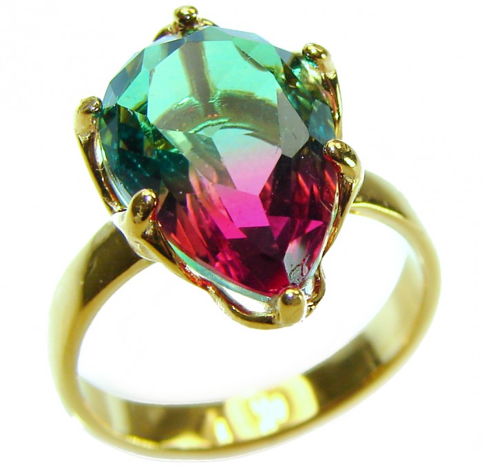 7.9 carat pear cut Brazilian Tourmaline 14K Gold over .925 Sterling Silver Perfectly handcrafted Ring s. 6 - photo 3