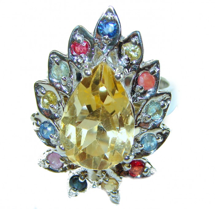 Golden Aura 18.5 carat Authentic Citrine from Madagascar .925 Sterling Silver handcrafted Statement ring size 7 - photo 2