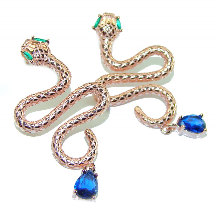 Golden Cobra Snakes 1.5 carat Sapphire 18K Rose Gold over .925 Sterling Silver earrings - photo 4