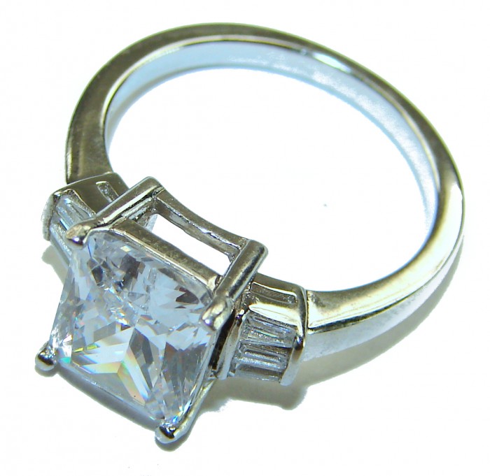 6.8 carat White Topaz .925 Sterling Silver brilliantly handcrafted stack ring s. 8 - Sterling silver ring with 6.8 carat white topaz, side view.