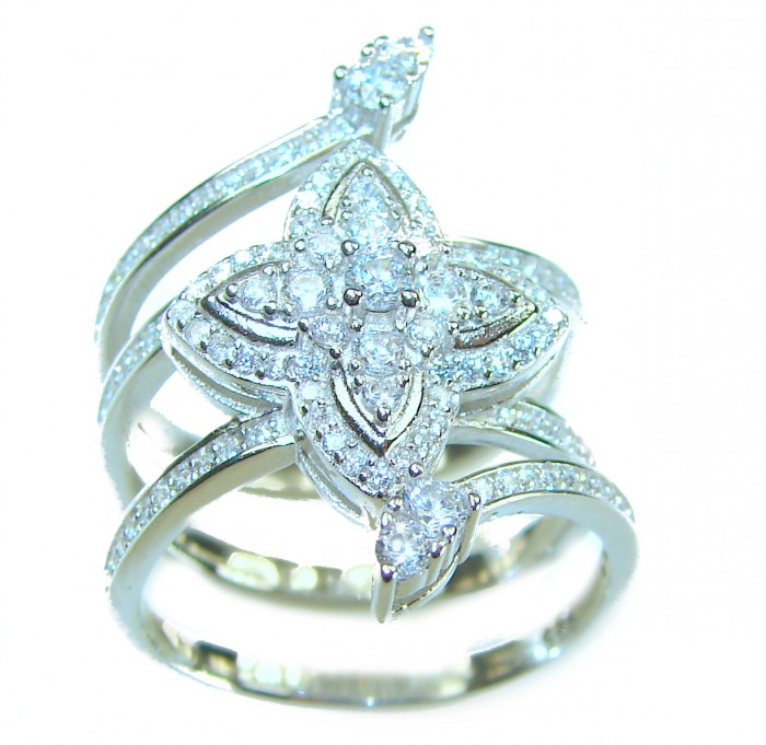 6.8 carat White Topaz .925 Sterling Silver brilliantly handcrafted stack ring s. 7 - Top view of floral white topaz sterling silver ring, 6.8 carats.