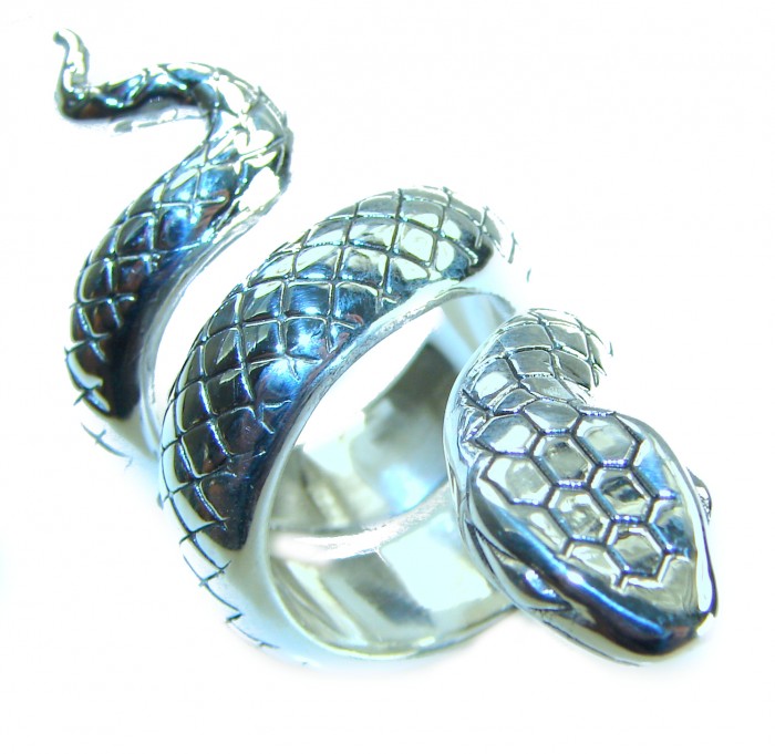 Large Boa Snake .925 Sterling Silver handcrafted Statement SPINAL Ring size 7 - Top view of a large boa snake .925 sterling silver statement ring.